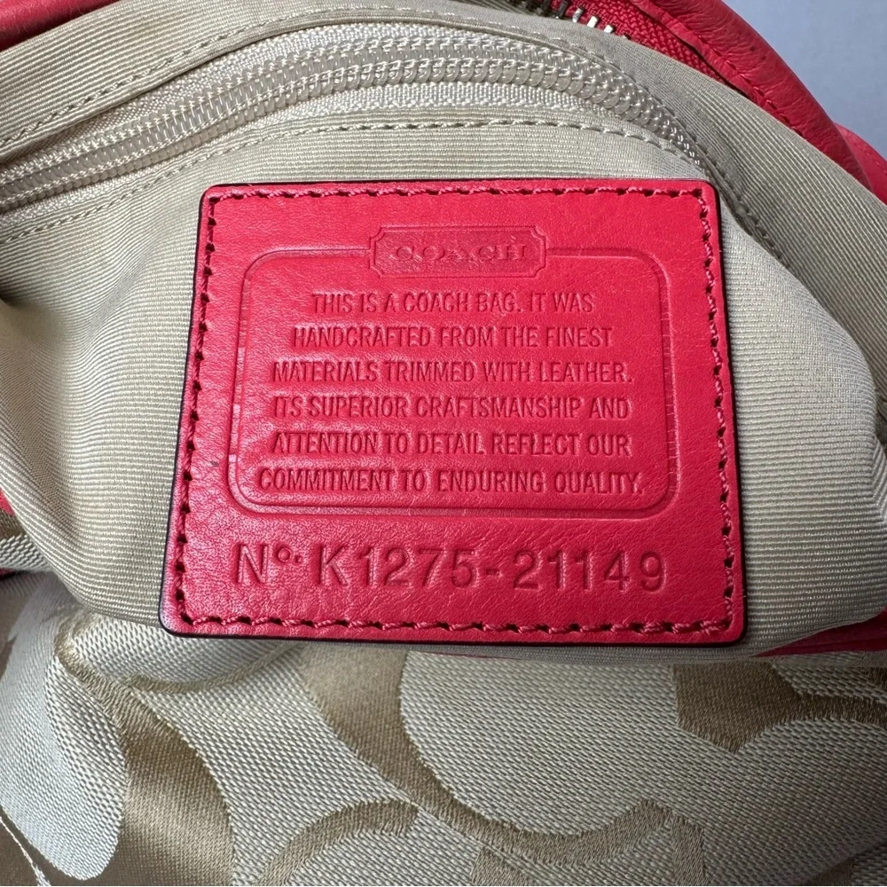 COACH Legacy Signature Hobo Duffel Bag in Khaki and Fuchsia Leather‎ Crossbody